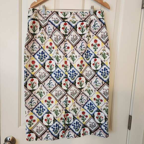 Boden Floral Patchwork Midi Pencil Skirt Floral Nature Boho Coquette Pretty Cute - Picture 2 of 10